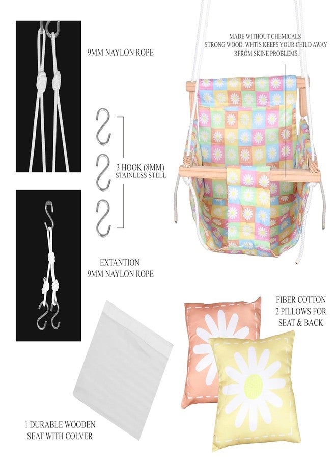 Boffle Kids/Babies Swing Hanging Wooden Jhula, Adjustable Baby Garden Swing with 2 Pillows | Hanging Up to 20 kg (1 to 3 Years) - Image 4